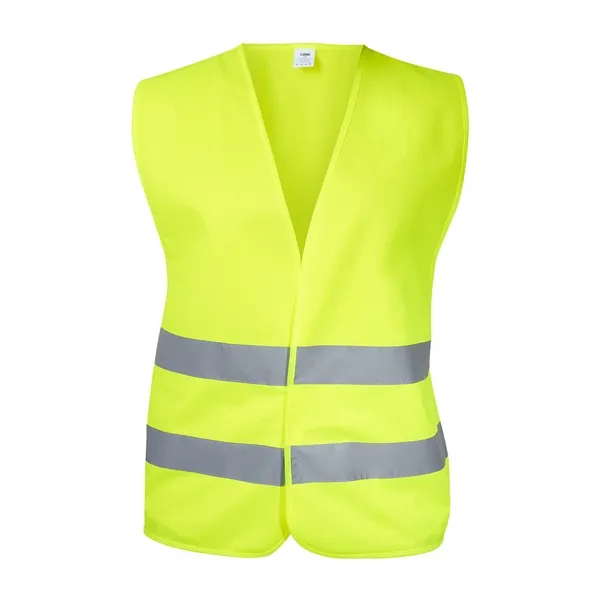 Chaleco con tiras reflejantes, ideal para con uniformes personalizados industriales, mostrando protección y uniformidad.