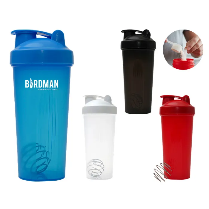 Imagen de vaso para proteína personalizado con marca BIRDMAN, mostrando qué son los artículos promocionales deportivos y de estilo saludable.