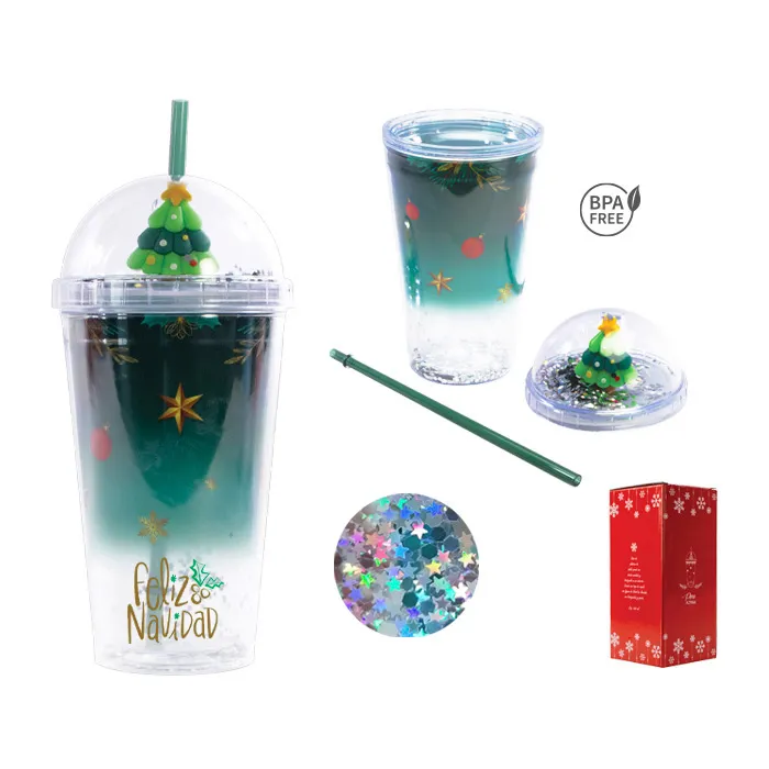 Imagen de un vaso navideño decorado para una empresa, ejemplo claro de qué son los artículos promocionales personalizados y festivos.