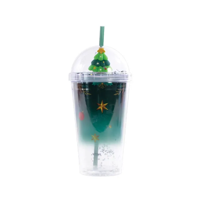 Vaso verde con árbol de Navidad en la tapa, destacado dentro de los artículos promocionales navidad para empresas creativas y alegres.