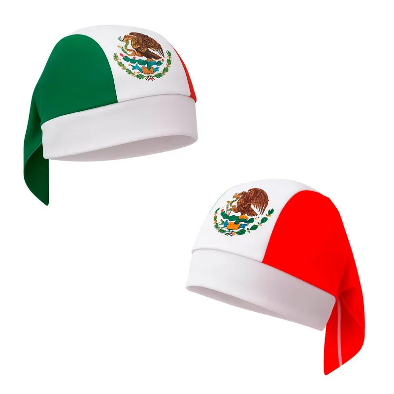 Bandana tricolor con ajuste elástico, cómoda para activaciones usando gorras personalizadas para el mundial como regalo corporativo.