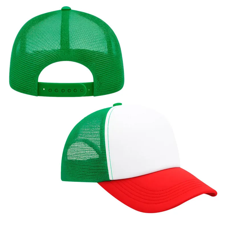 Gorra acrílica seis gajos con velcro y visera tricolor diseñada para gorras personalizadas para el mundial.
