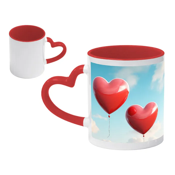Tazas día del amor y la amistad con diseño de globos de corazones, perfectas para transmitir alegría y reconocimiento empresarial.
